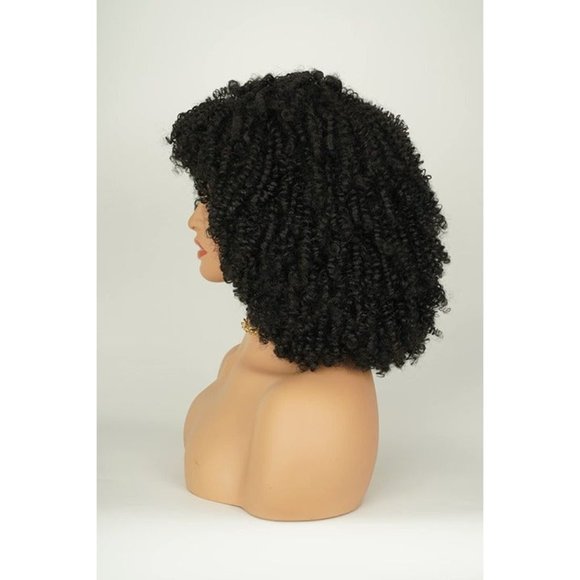 12" Afro Soft & Natural Kinky Curly w/ Bangs Wig Natural Black - Picture 4 of 8